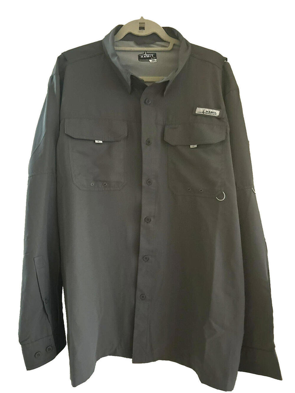 Habit Brand Button Down Long Sleeve Shirt Mens Medium Gray Solar Protection +40